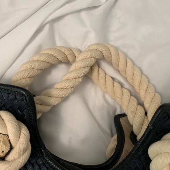 Talbots Navy Weave Handbag with Chunky Rope Handle EUC - Picture 4 of 16